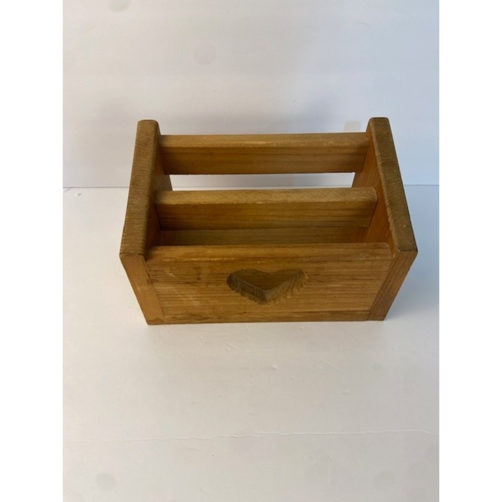 Vintage Rustic Wooden Desk Organizer Heart Cutout Mail Caddy Farmhouse Decor - Picture 2 of 11